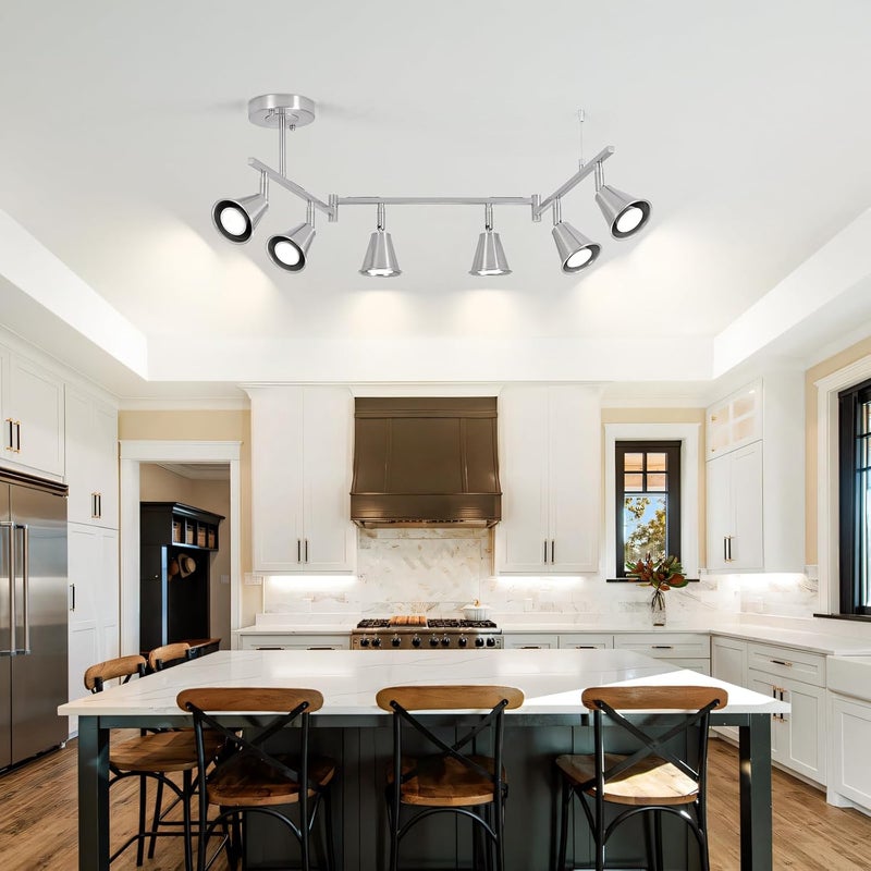 SEEBLEN 6-Light Modern Track Lighting Fixtures Ceiling, Flexible Foldable Arm and Rotatable Light Head,Black Kitchen Track Lighting for Kitchen Islands, Dining Rooms, Bars, Closets, Workbenches. - Image 3